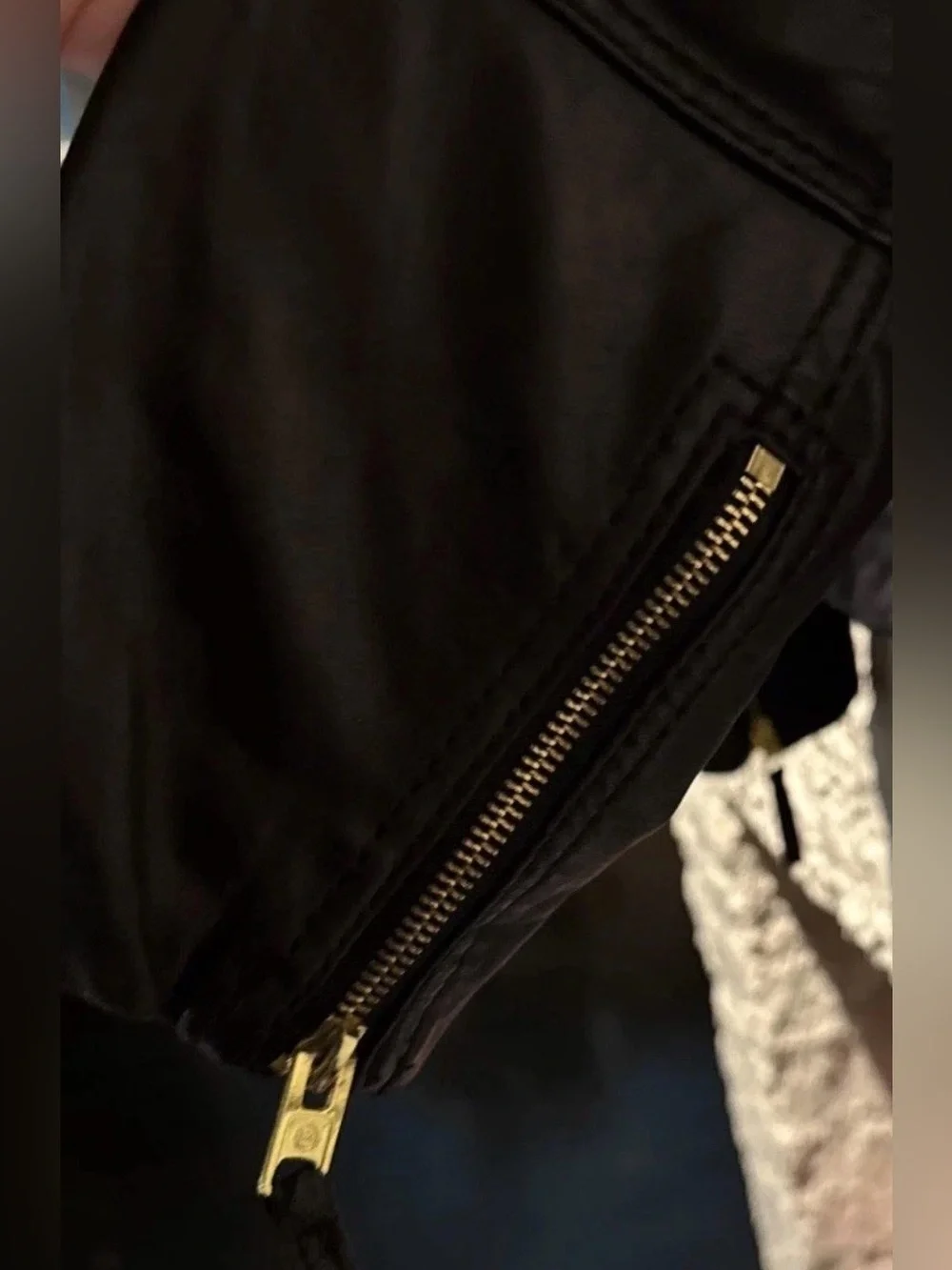 Michael Kors Women’s Black Leather Moto Jacket with Gold tone Hardware Size PL